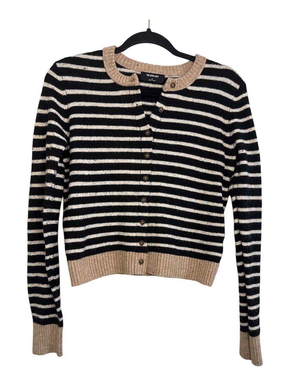 The Work Shop  Black & Cream Striped Button Cardigan Sweater Size Small
